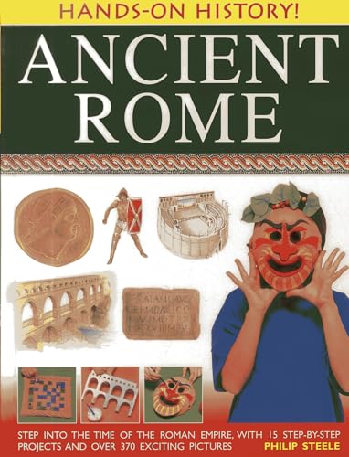 Book cover: “Hands on History: Ancient Rome” with Roman artifacts and a child.