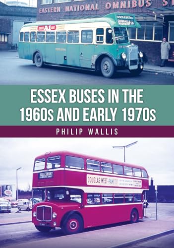 Book cover featuring a green single-decker bus and a red double-decker bus in Essex.
