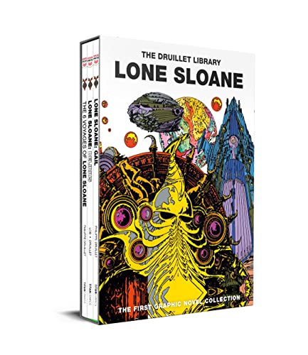 Boxed set of “Lone Sloane” graphic novels with colorful, surreal cover art.