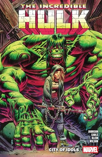 Comic cover featuring a massive green Hulk looming behind a young woman with a chain.