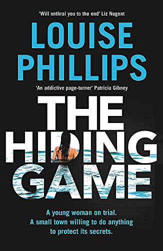 Book cover: woman in water, dark background, bold title "The Hiding Game".