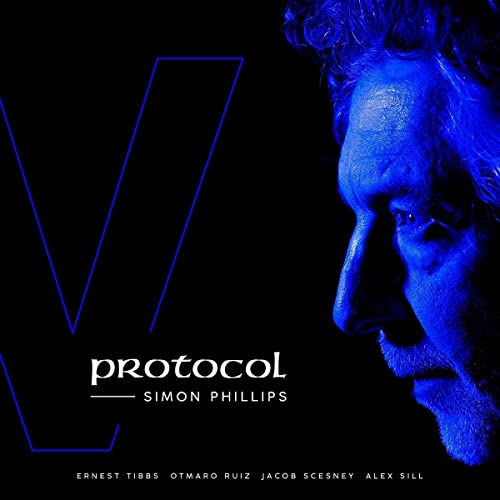 CD cover for "Protocol V" by Simon Phillips, featuring a blue-toned portrait.