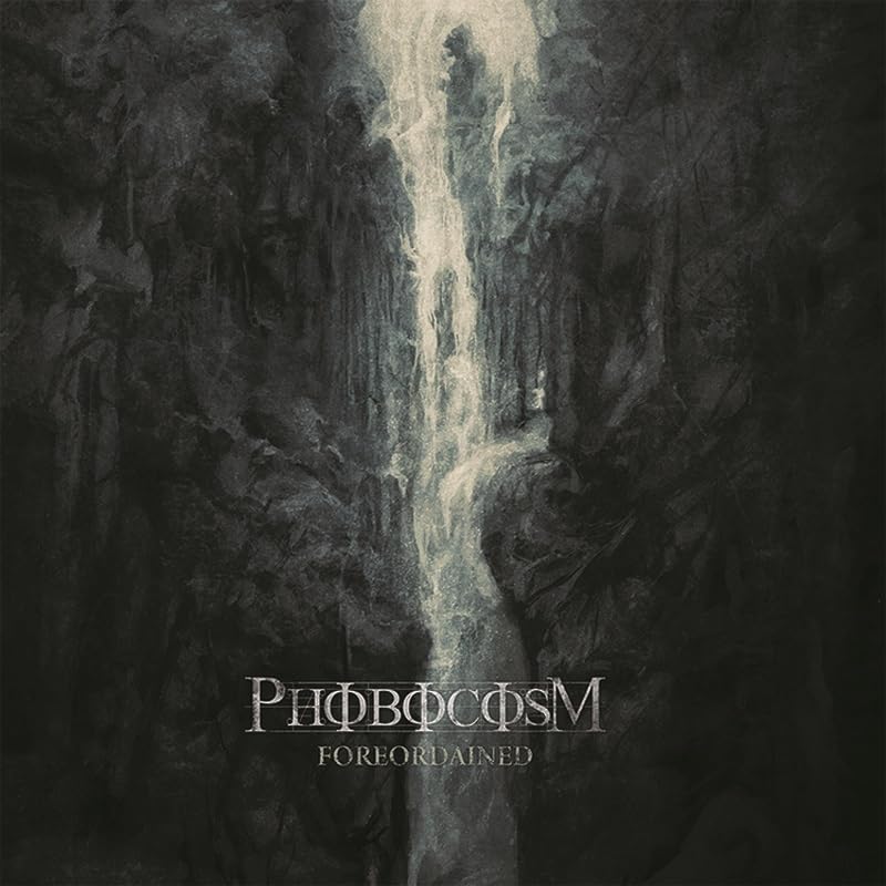 Dark, textured album cover with a central, bright vertical cascade.