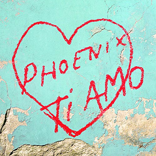 Red handwritten “Phoenix - Ti Amo” inside a heart on textured blue.
