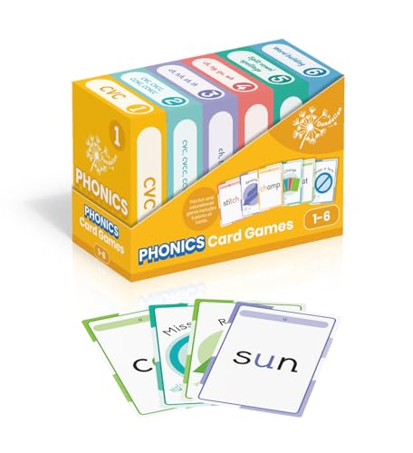 Colorful box of Phonic Books Dandelion Card Games with sample cards.