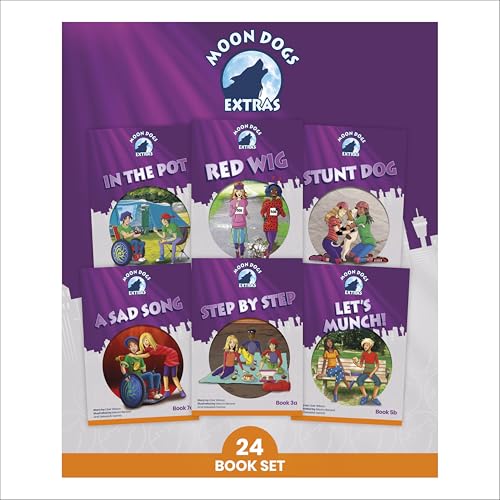 Six colorful Phonic Books "Moon Dogs Extras" with illustrated covers, set of 24.