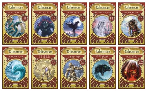 Ten Phonic Books Talisman playing cards numbered 11 through 20 featuring fantasy illustrations.