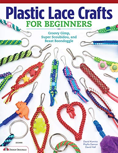 Book cover showing various colorful plastic lace keychains and crafts on a white background.