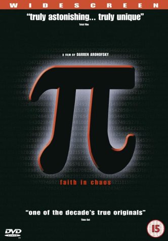 DVD cover for the film Pi, featuring a large red Pi symbol and numbers.