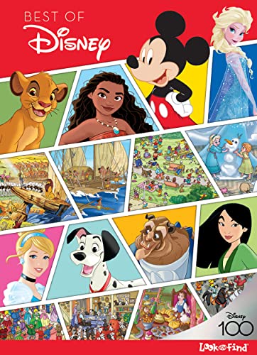 Disney characters collage on a red cover for a "Look and Find" book.