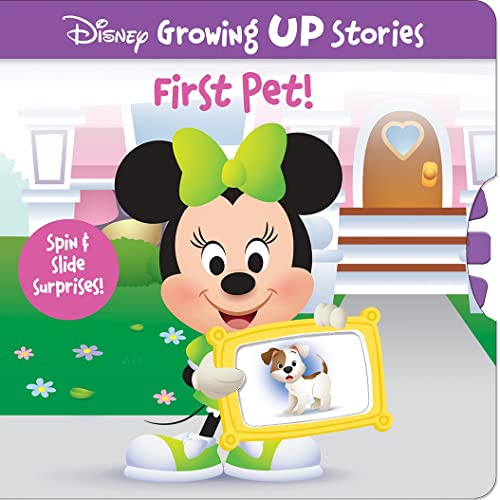 Minnie Mouse holding a picture frame with a puppy inside.