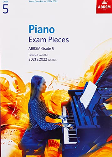 ABRSM Grade 5 piano exam pieces book cover with a pianist.