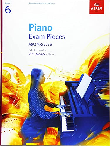 ABRSM Grade 6 piano exam book cover featuring a woman playing a grand piano.