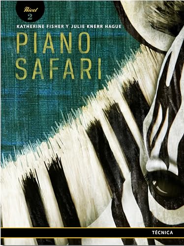 Piano Safari Technique 2 Spanish Edition cover with zebra and keys.