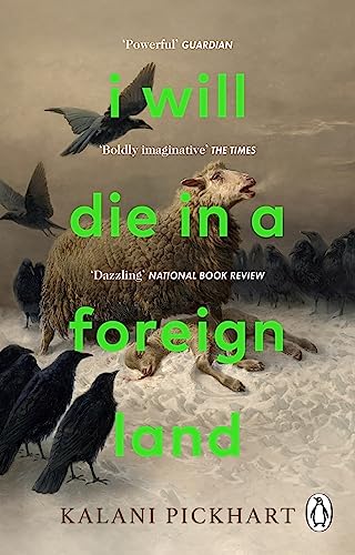 Book cover: sheep surrounded by ravens, title “I Will Die in a Foreign Land.”