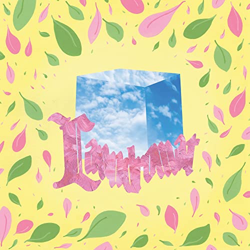 CD cover with pink lettering, blue sky, and floral yellow background.