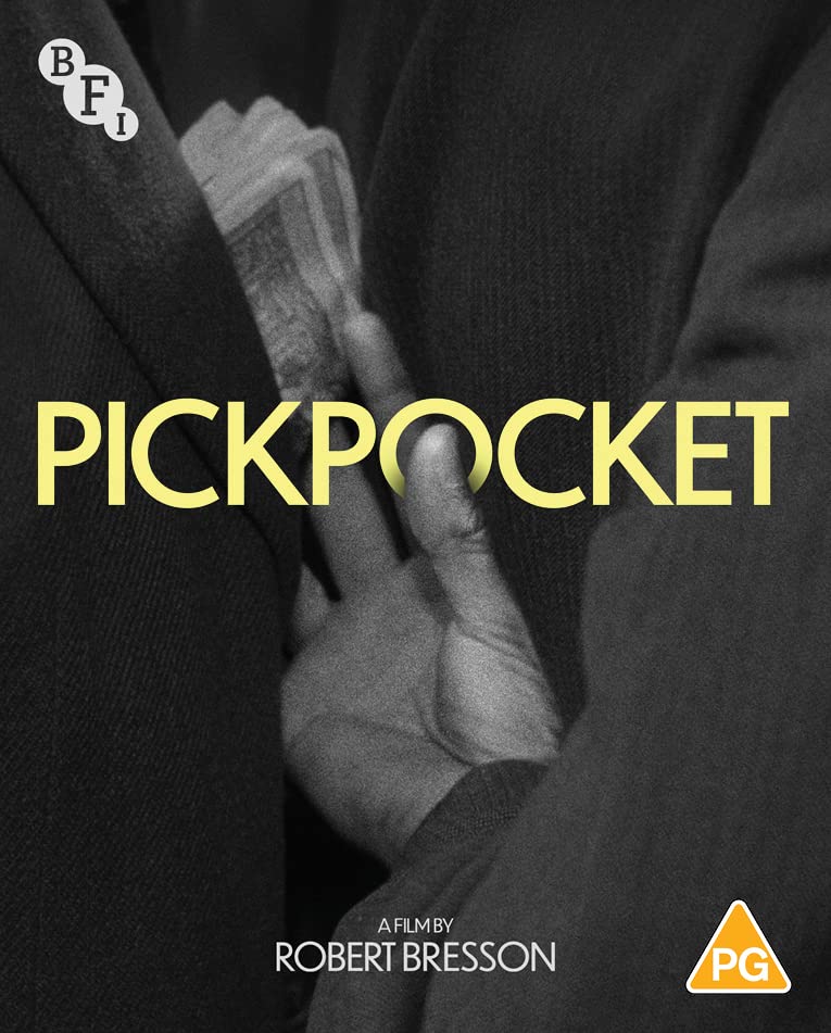 Black and white film poster for “Pickpocket” showing a hand stealing a wallet.