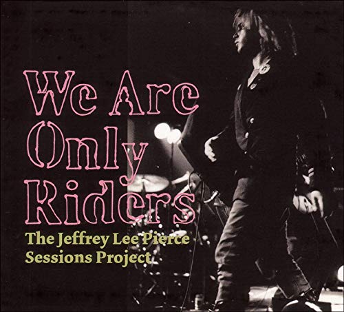 Black and white album cover featuring a musician and pink text.