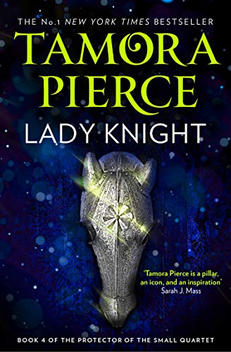 Book cover: “Lady Knight” by Tamora Pierce, featuring a silver horse head.