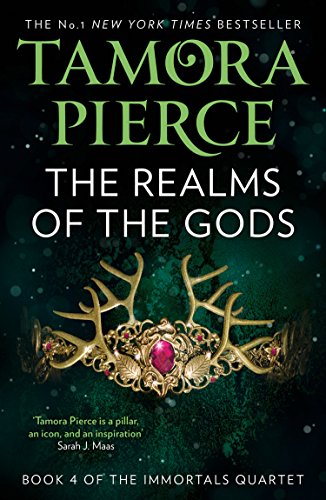 Book cover: "The Realms of the Gods" by Tamora Pierce, with antler crown.