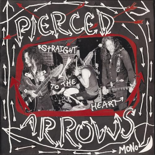 Pierced Arrows vinyl album cover featuring a band performing live in monochrome.