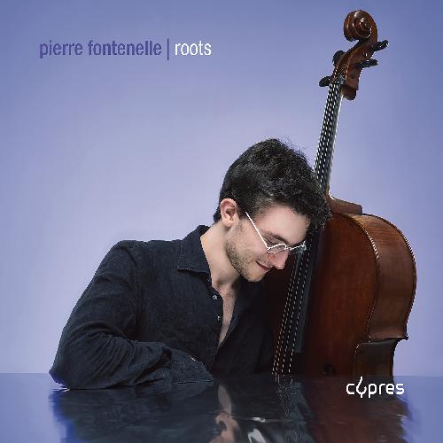CD cover featuring Pierre Fontenelle with a double bass, purple background.