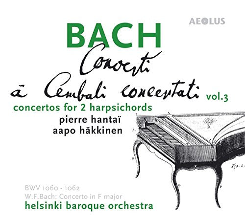 CD cover featuring a harpsichord illustration, white background, green and black text.