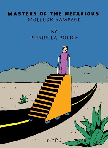Book cover: woman on stairs overlooking a desert road, cartoon style.