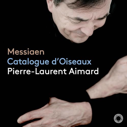 Close-up of pianist Pierre-Laurent Aimard with album title "Catalogue d'Oiseaux".