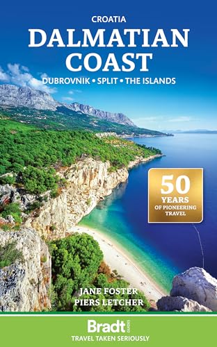 Book cover showing a scenic Croatian coastline with a beach, mountains, and blue water.