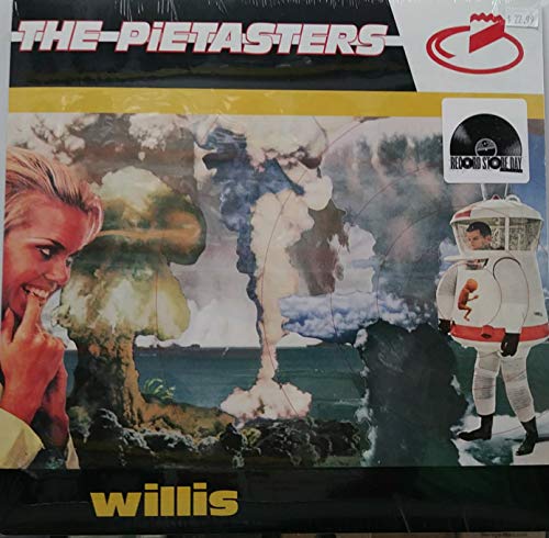 Album cover for The Pietasters’ “Willis” featuring a woman, explosion, and astronaut.