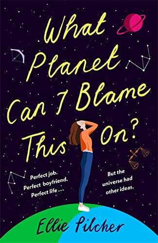 Book cover with a woman looking at the stars and planets.