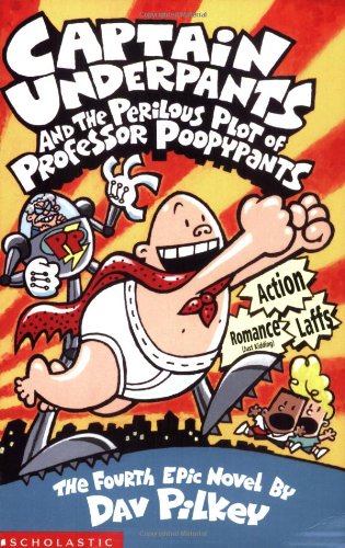 Book cover: Captain Underpants with a robot and cityscape background.