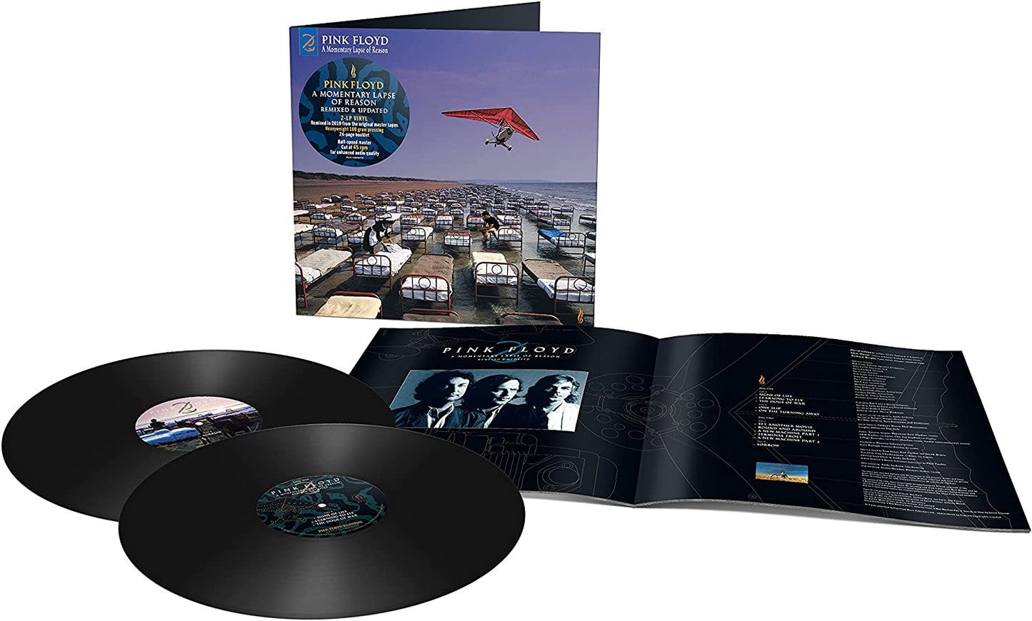 Pink Floyd vinyl record set with album cover, gatefold sleeve, and two black discs.