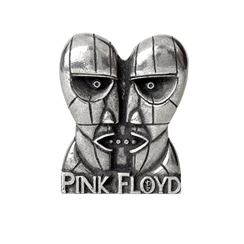 Silver pin badge depicting the two faces from Pink Floyd’s Division Bell.