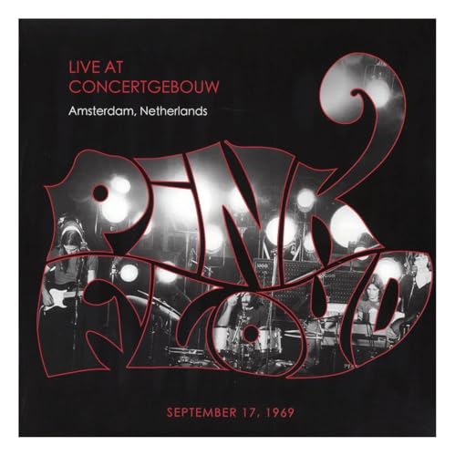 Pink Floyd album cover: black background with red text and band image.