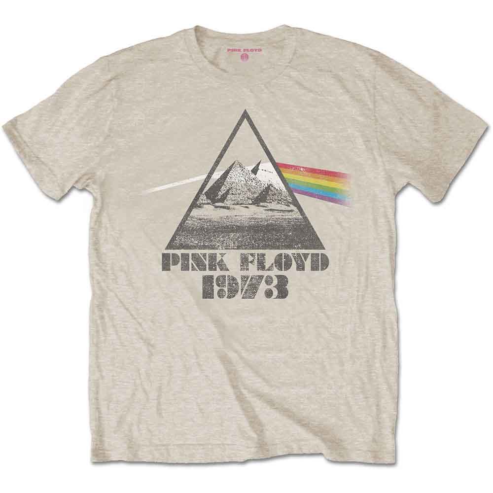 Pink Floyd t-shirt, medium size, featuring a pyramid design on a pink background.