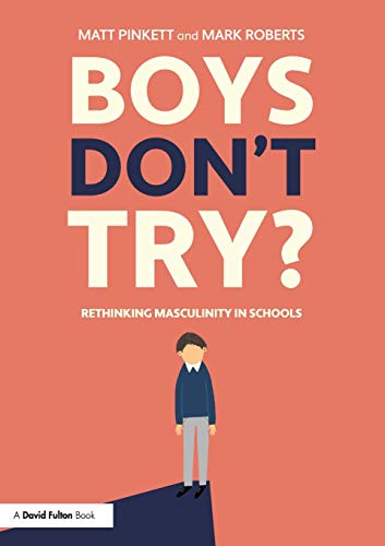 Book cover: "Boys Don't Try?" with illustration of a boy standing alone.