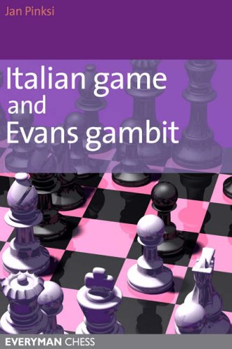 Book cover titled Italian Game and Evans Gambit by Jan Pinski featuring chess pieces.