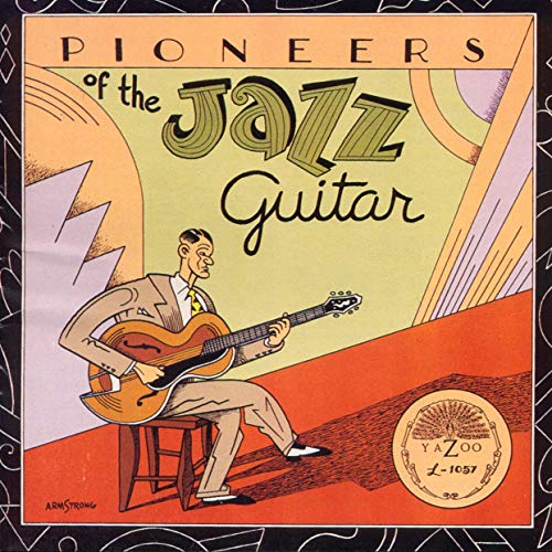 CD cover: illustrated jazz guitarist with vintage label and art deco design.