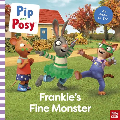 Pip, Posy, and Frankie dressed as superheroes in front of a house.