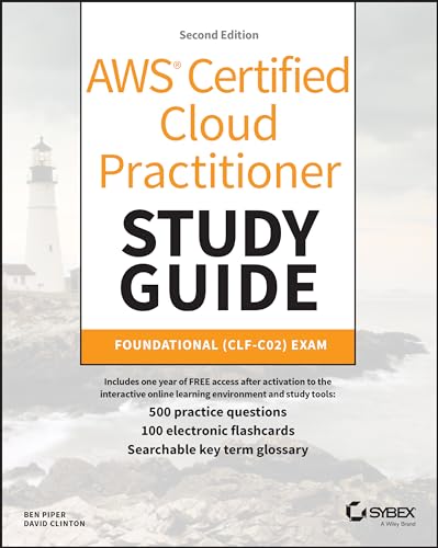 Orange and navy book cover for AWS Cloud Practitioner study guide.