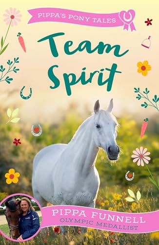 Book cover featuring a white horse, flowers, and rider portrait.