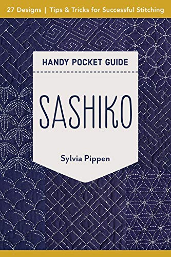 Book cover featuring white text on a central tag over dark blue Sashiko patterns.