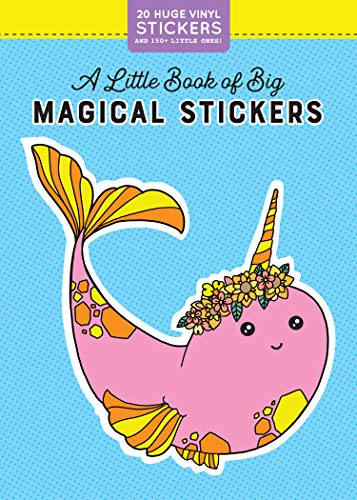 Book cover with a pink narwhal and mermaid tail, plus sticker text.