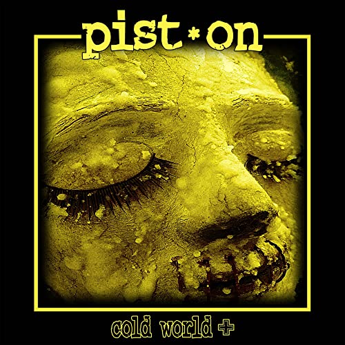 Yellow, textured face with closed eyes and the album title "Cold World +".