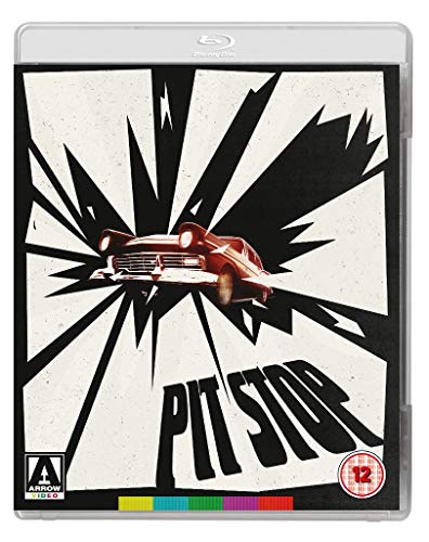 Blu-ray cover art for Pit Stop featuring a car against a black and white explosion.