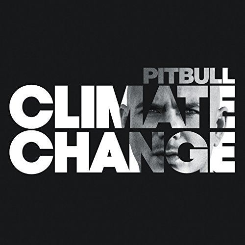 Pitbull album cover: "Climate Change" with a face integrated into the text.