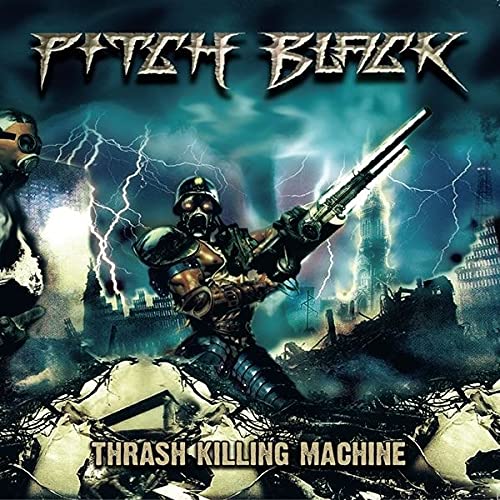 Album cover art featuring a gas-masked soldier with a rifle amidst lightning and ruins.