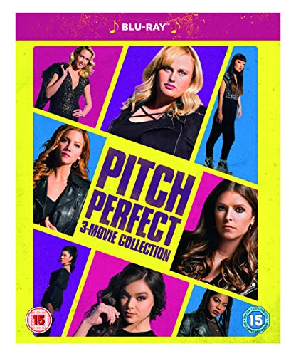 Blu-ray cover of "Pitch Perfect 3-movie Collection" featuring cast portraits on a colorful background.